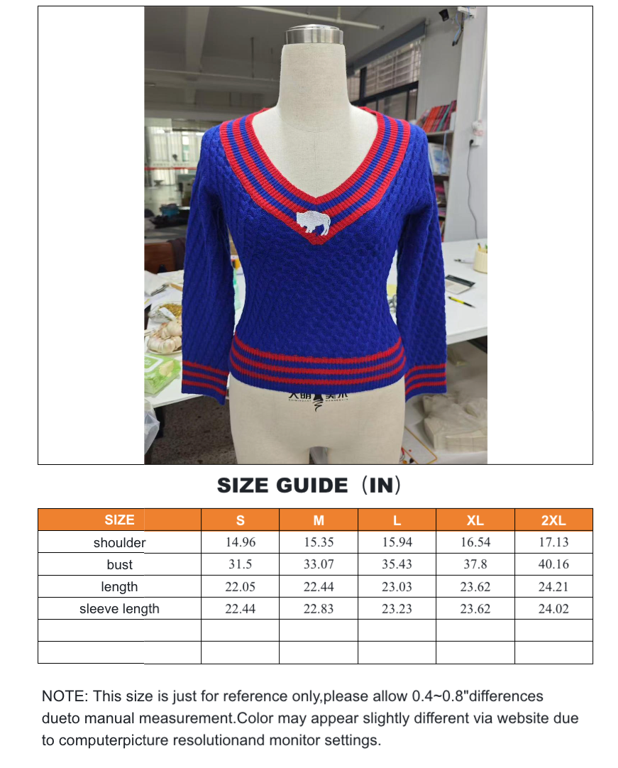 Red and Royal Blue Buffalo V-Neck Sweater