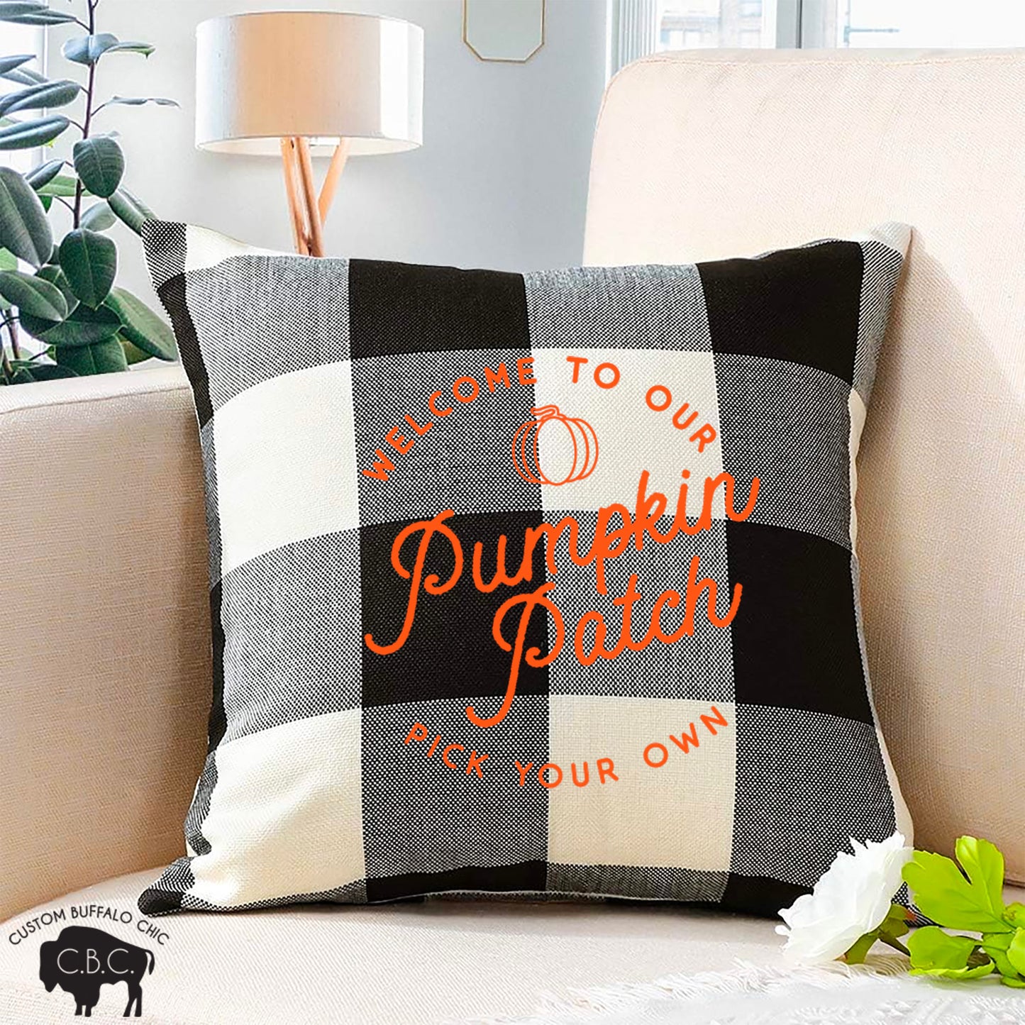 Pumpkin Patch Pillow | Orange Plaid Buffalo Plaid Pillow