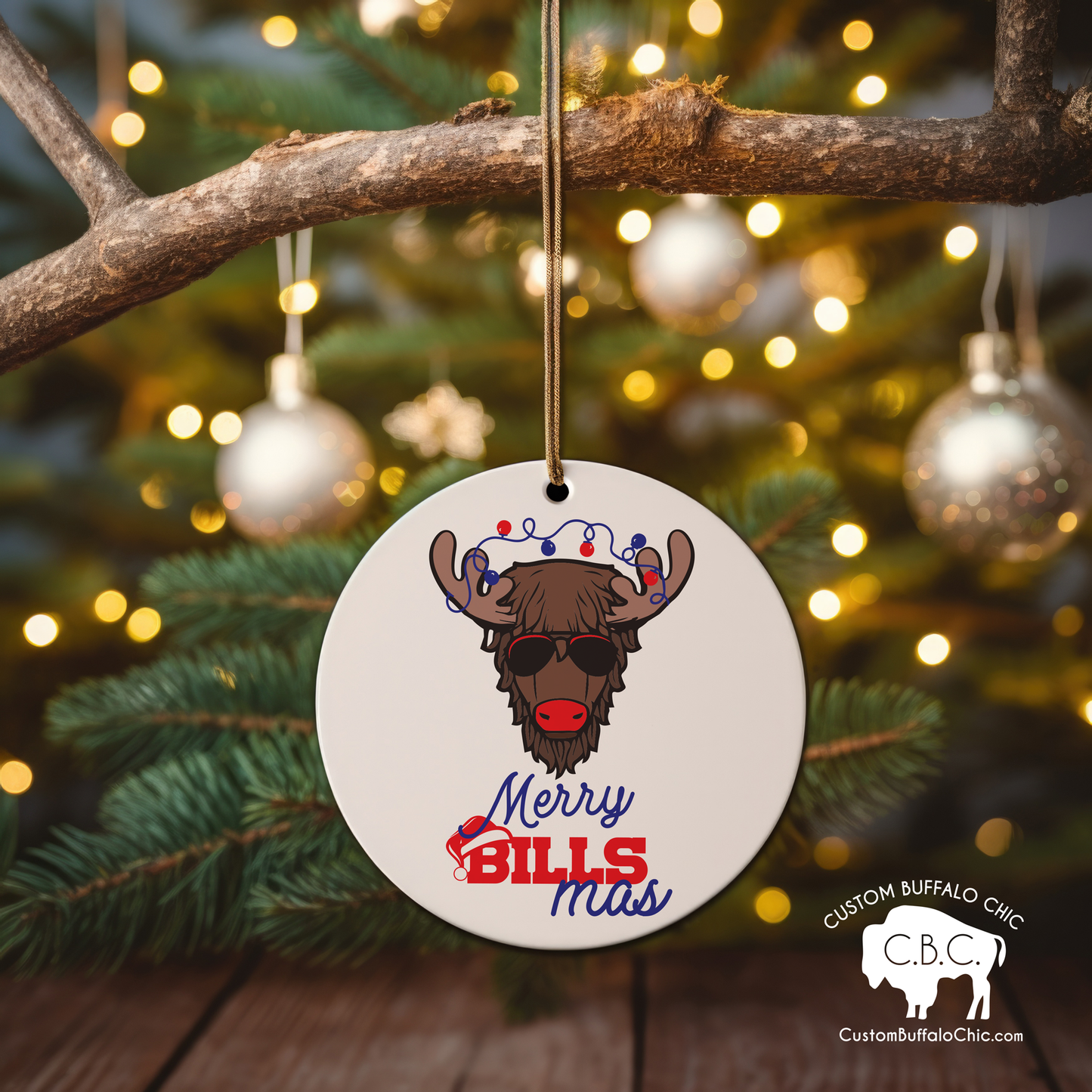 Merry Billsmas Buffalo Reindeer Ornament
