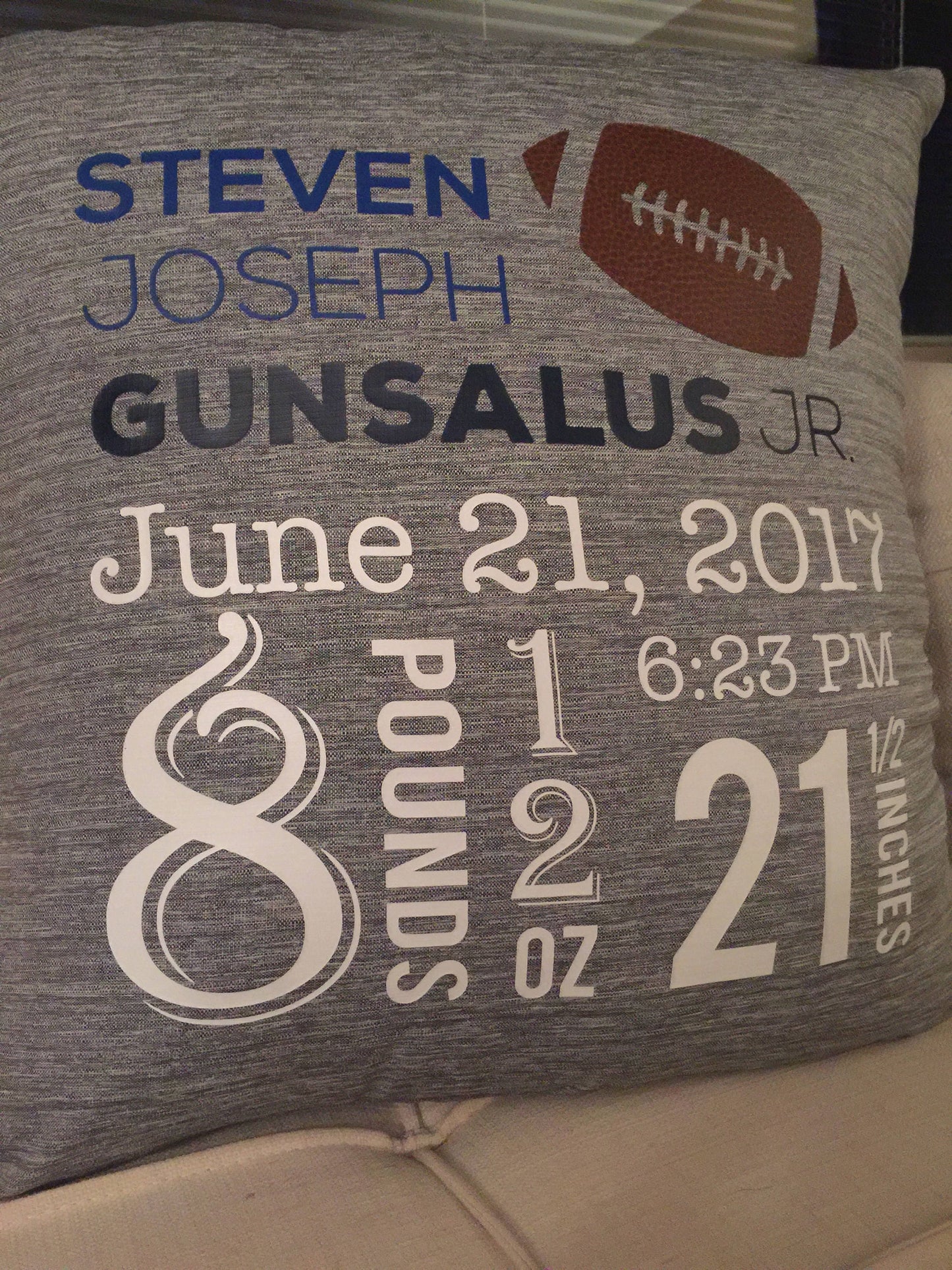 Football Boy Nursery Decor Birth Announcement personalized pillow