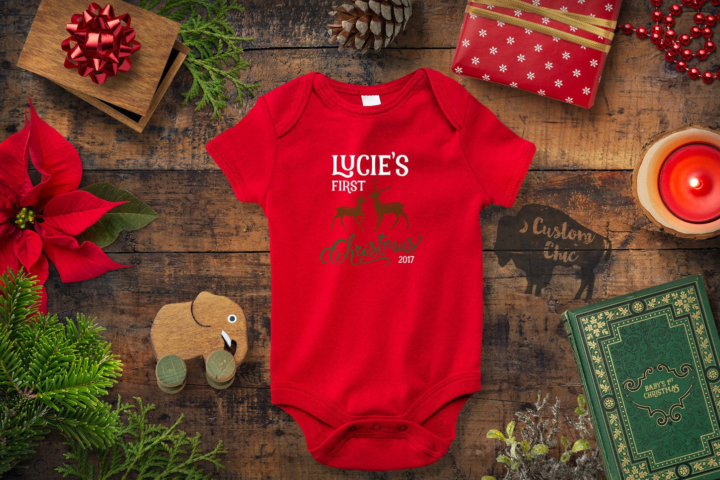 Baby's first Christmas Personalized One Piece Bodysuit