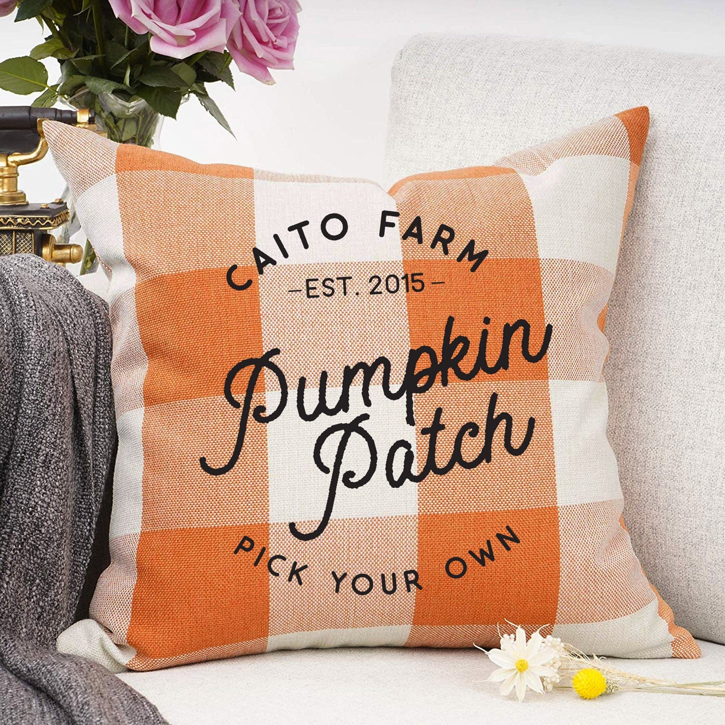 Pumpkin Patch Family Personalized Pillow | Buffalo Plaid Pillow