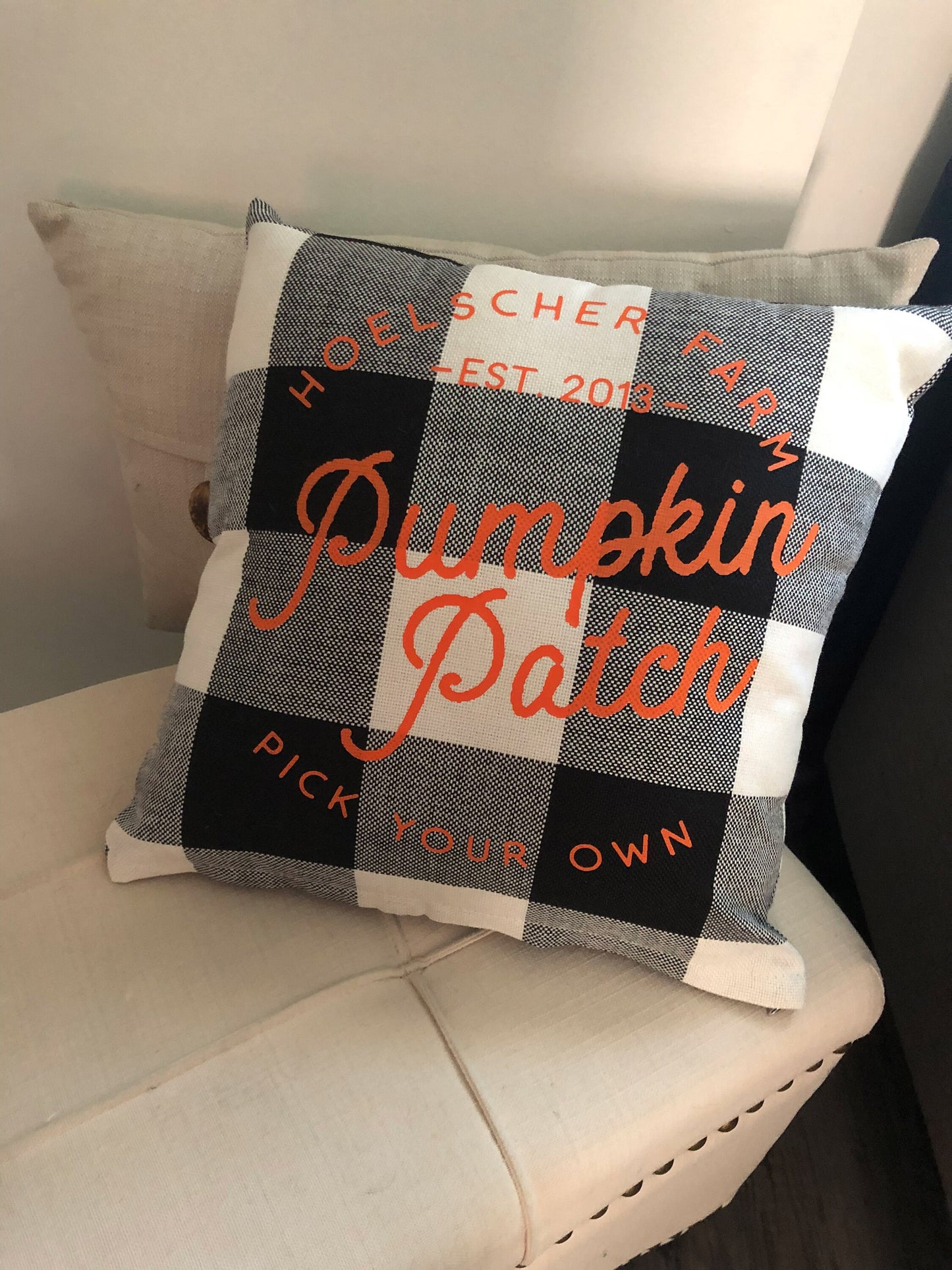Pumpkin Patch Family Personalized Pillow | Buffalo Plaid Pillow