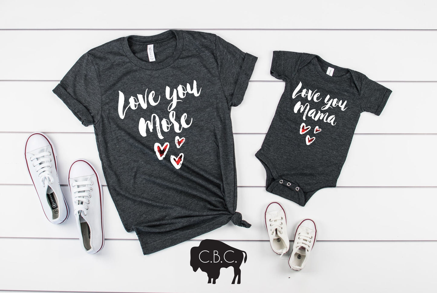 Love you Mama Love you More Mommy & Me Valentine's Day Shirt Set