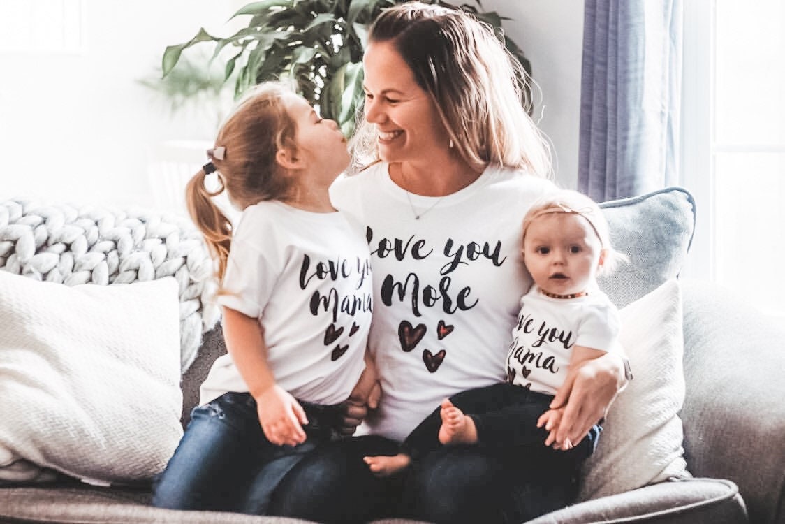 Love you Mama Love you More Mommy & Me Valentine's Day Shirt Set