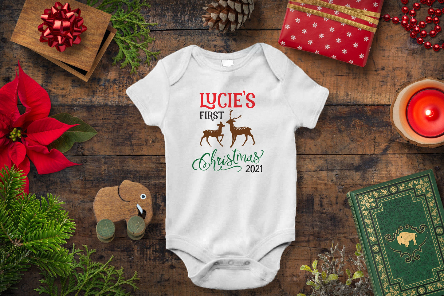 Baby's first Christmas Personalized One Piece Bodysuit