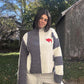 Buffalo Cozy Oversized Color Block Mockneck Sweater, Heather Navy Cream Embroidered Detail