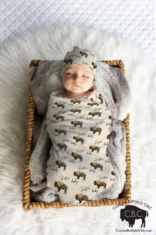 Buffalo Baby bamboo swaddle and hat set