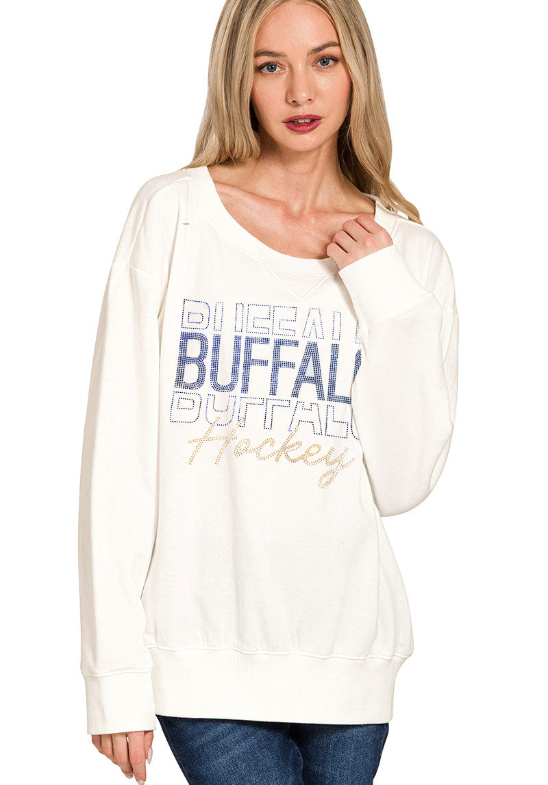 Buffalo Hockey Boat Neck off the Shoulder Slouchy Sweater