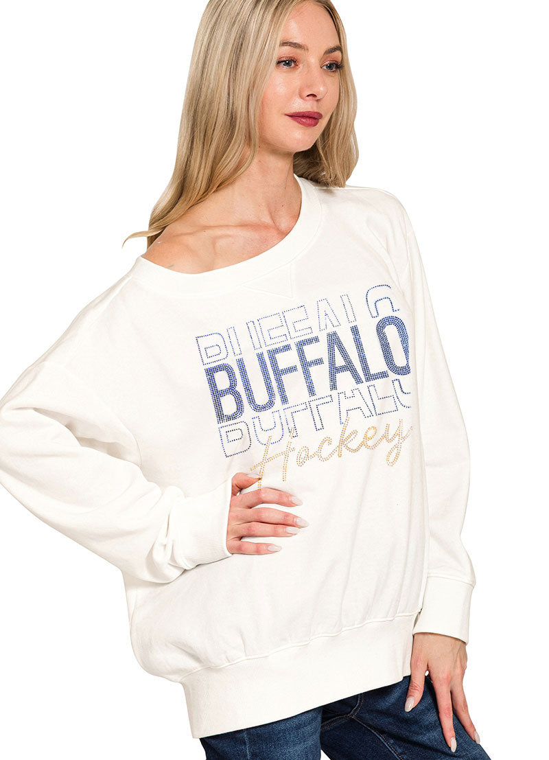 Buffalo Hockey Boat Neck off the Shoulder Slouchy Sweater