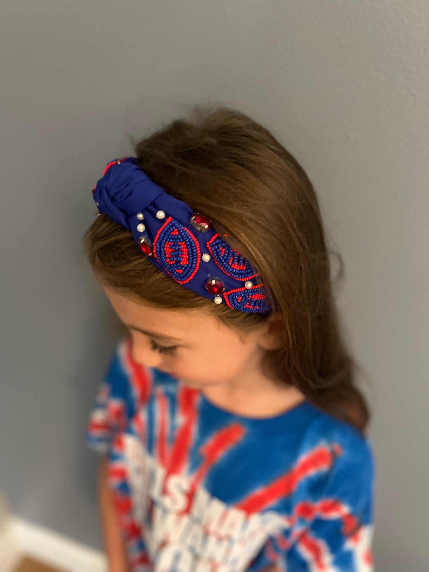 Rhinestone Gems & Beaded Football Pattern Knotted Headband