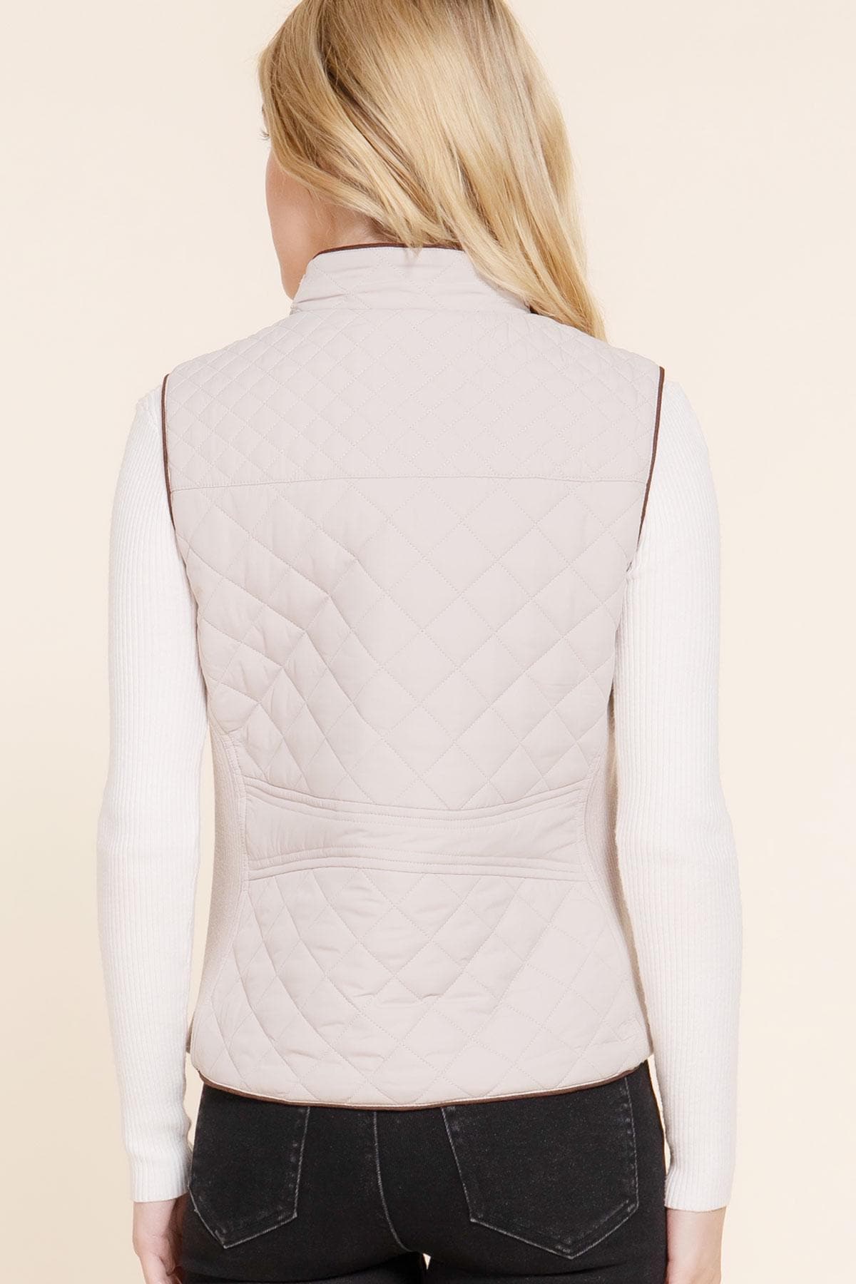 Classic Ivory Quilted Vest – Chocolate Suede Piping | Buffalo Embroidery