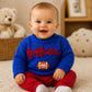 Kid's Hand-Embroidered Buffalo Knit Sweater | Chunky Yarn, Football Design