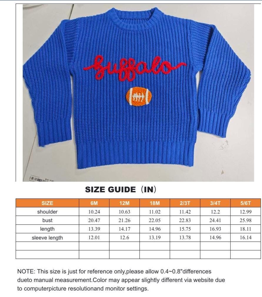Kid's Hand-Embroidered Buffalo Knit Sweater | Chunky Yarn, Football Design