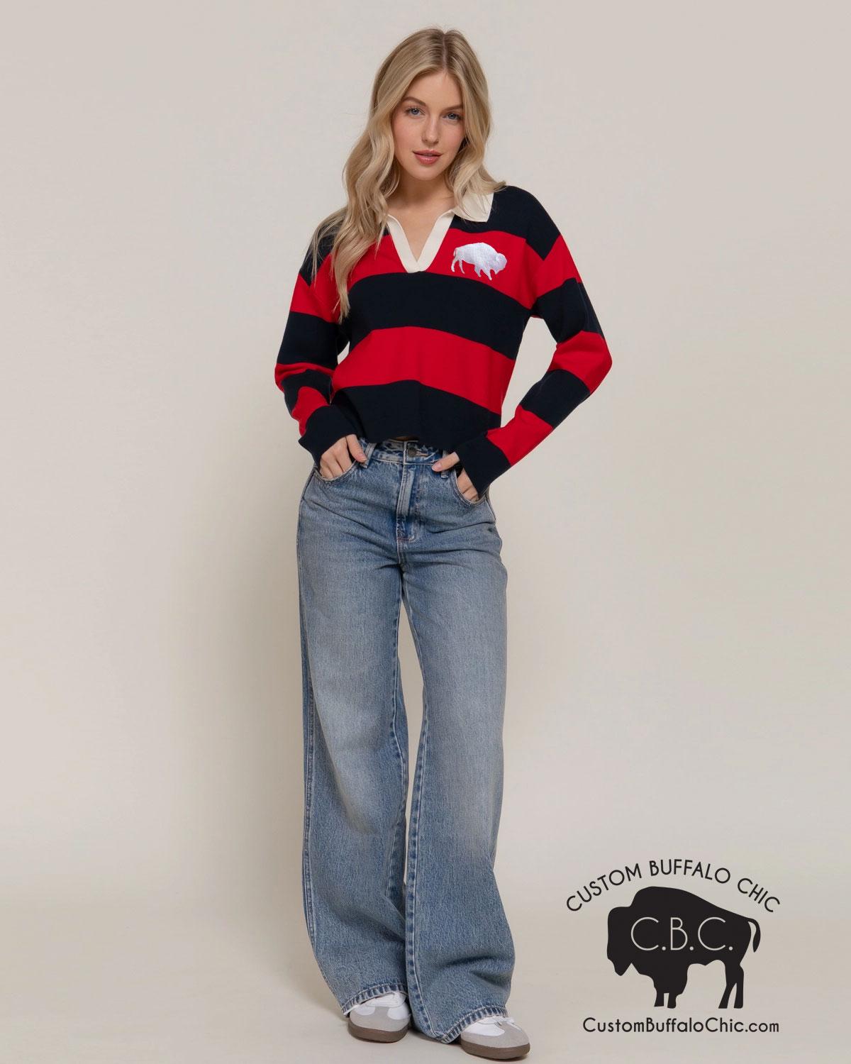 Buffalo Embroidered Crop Rugby Sweater