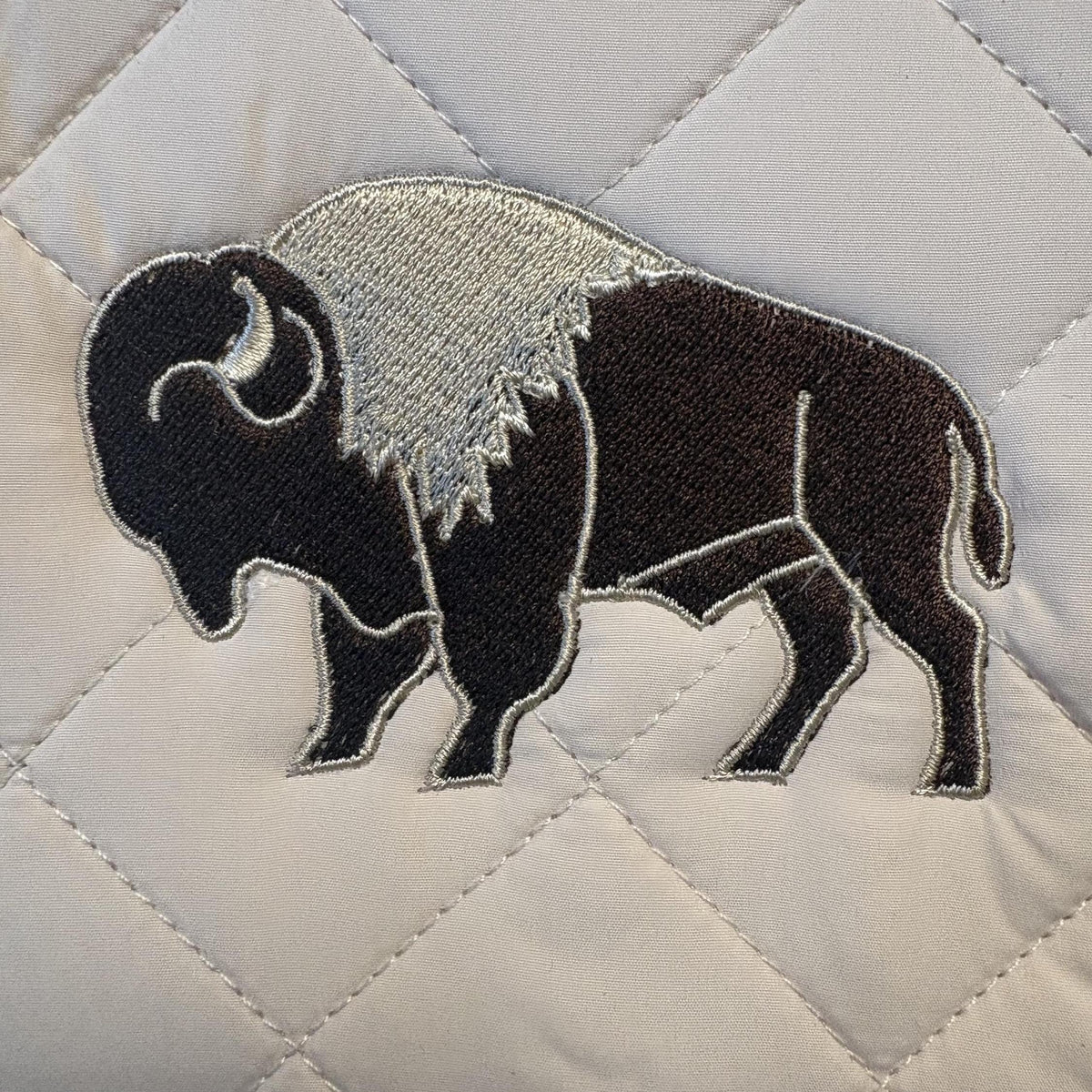 Classic Ivory Quilted Vest – Chocolate Suede Piping | Buffalo Embroidery