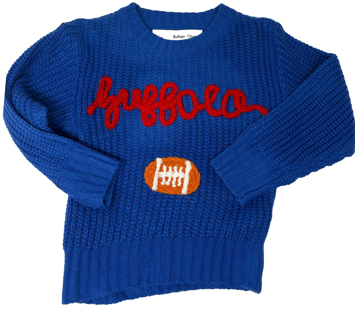 Kid's Hand-Embroidered Buffalo Knit Sweater | Chunky Yarn, Football Design