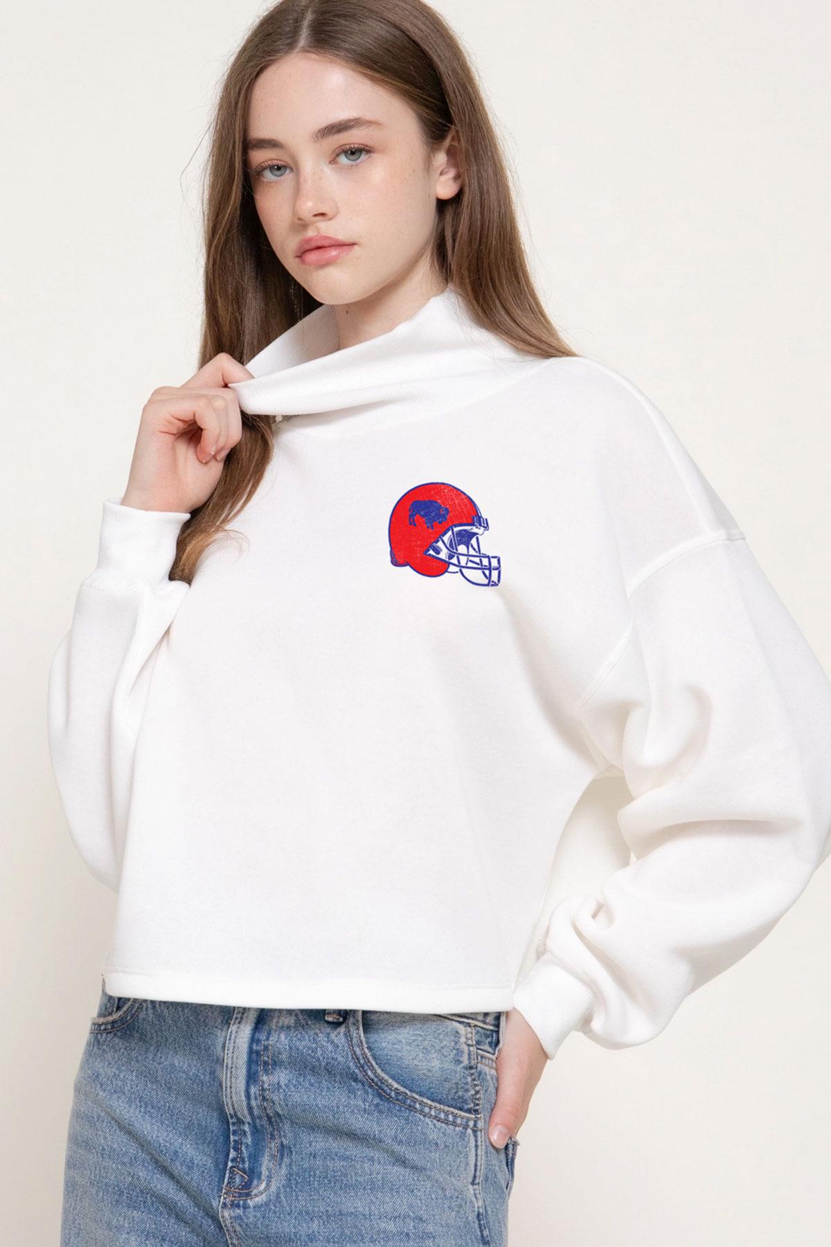 Mock Neck Buffalo Back Cream Crop Sweatshirt