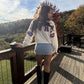 Mock Neck Buffalo Back Cream Crop Sweatshirt