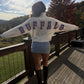 Mock Neck Buffalo Back Cream Crop Sweatshirt