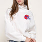 Mock Neck Buffalo Back Cream Crop Sweatshirt