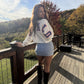 Mock Neck Buffalo Back Cream Crop Sweatshirt