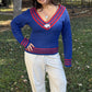 Red and Royal Blue Buffalo V-Neck Sweater