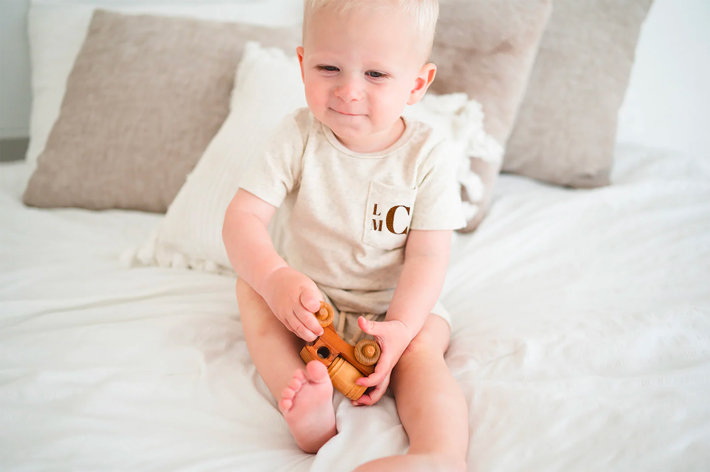 Baby Boy Monogram shirt short set | Oatmeal