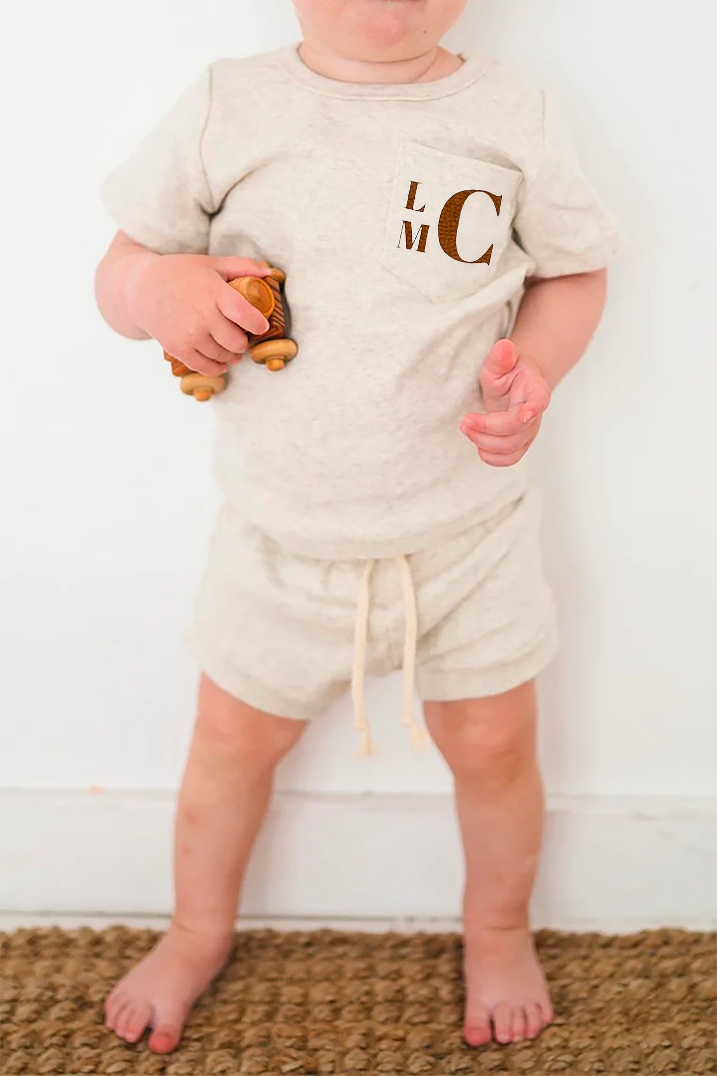 Baby Boy Monogram shirt short set | Oatmeal