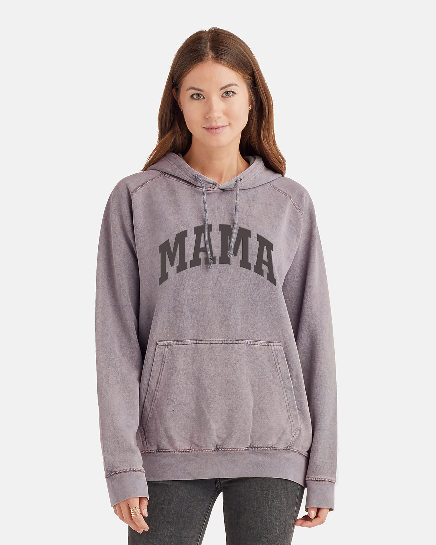 MAMA Sweatshirt | Varsity 3d Puffy Text Tan on Vintage Camel Hoodie | Vintage Black Mineral Wash on Black