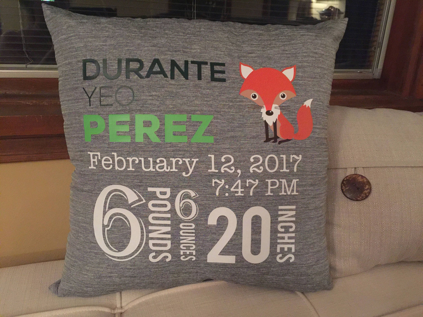 Fox Woodland Nursery Decor Birth Announcement  personalized pillow
