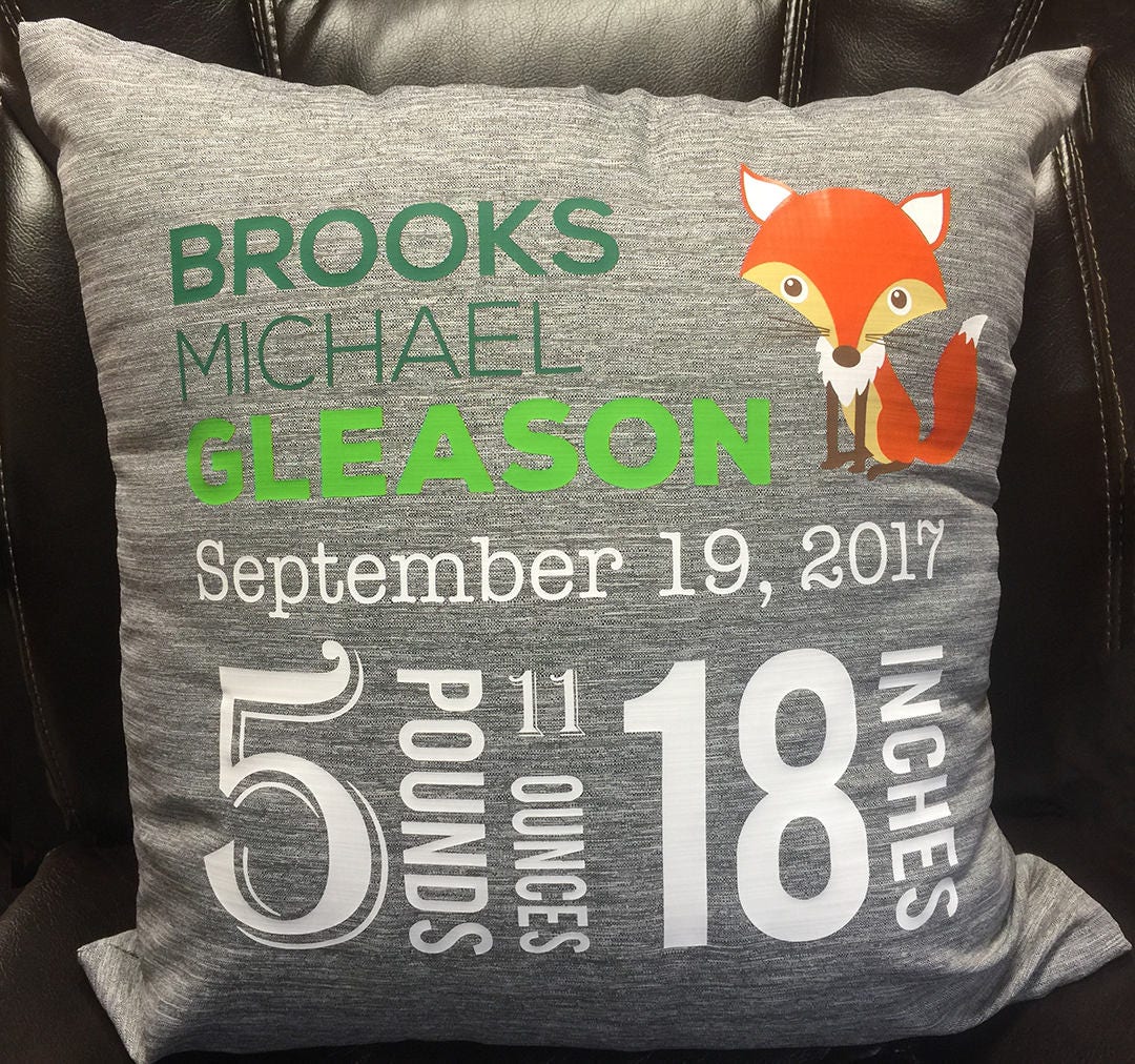Fox Woodland Nursery Decor Birth Announcement  personalized pillow