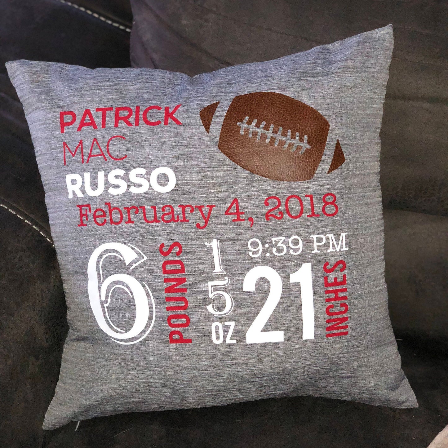 Football Boy Nursery Decor Birth Announcement personalized pillow