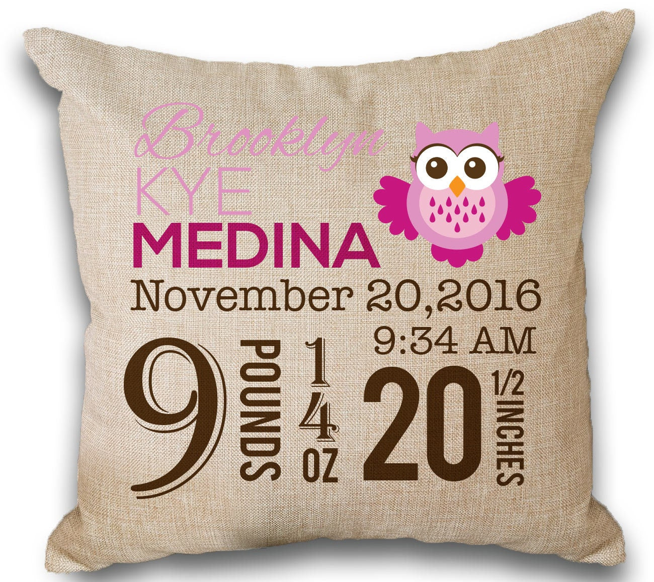 Owl Woodland Nursery Decor Birth Announcement personalized pillow