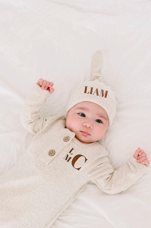 Baby Boy Personalized Name/ Initials Coming Home Gown and Hat